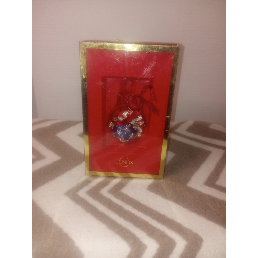 Lenox Star Spangled Bell Christmas Ornament Original Box Silver plate Vtg